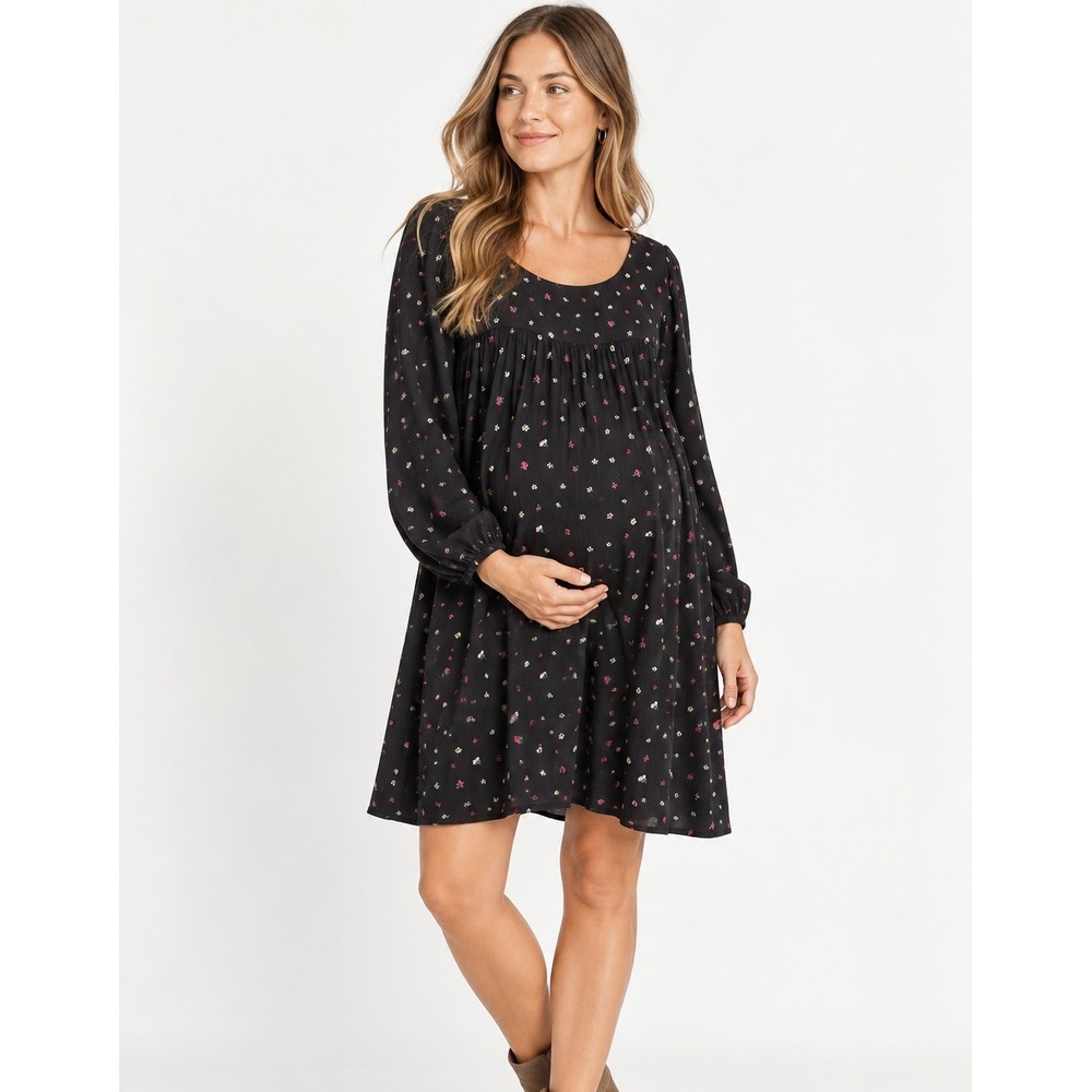The Nines by Hatch Mini Dress Maternity Floral Ditsy Black XXL